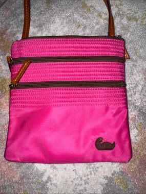 Dooney & Burke Nylon Triple Zip Bright Pink Crossbody Bag